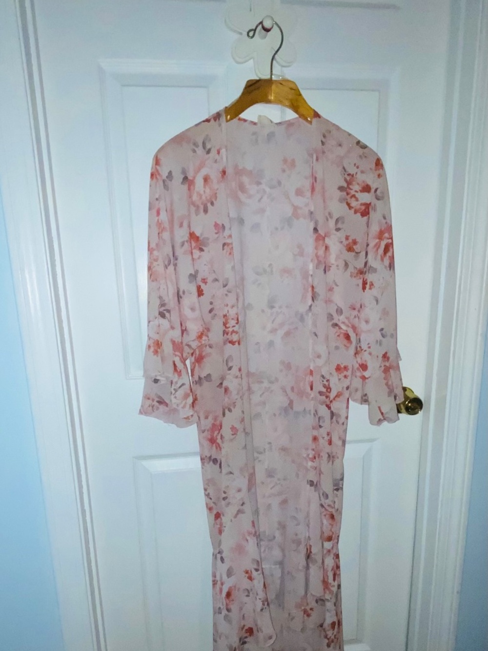 Peach Love California Floral Chiffon Maxi Duster Kimono